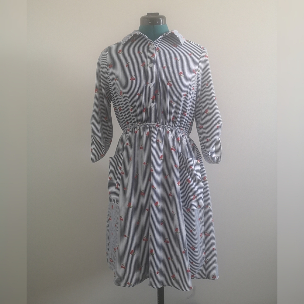 Cute Striped Cherry Dress Size Medium